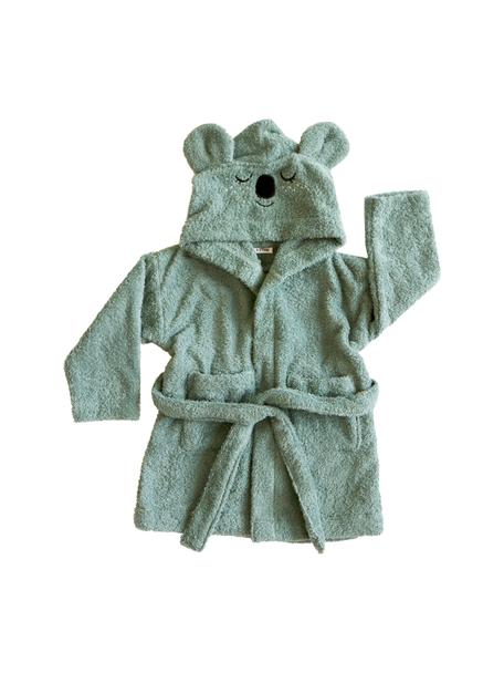Albornoz infantil de algodón ecológico Koala, tallas diferentes, 100% algodón ecológico con certificado GOTS, Verde salvia, An 36 x L 48 cm