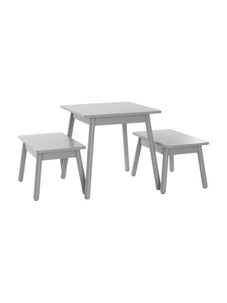 Set de mesa y taburetes Kinna Mini, 3 pzas., Madera de pino, tablero de fibras de densidad media (MDF), Gris, Set de diferentes tamaños