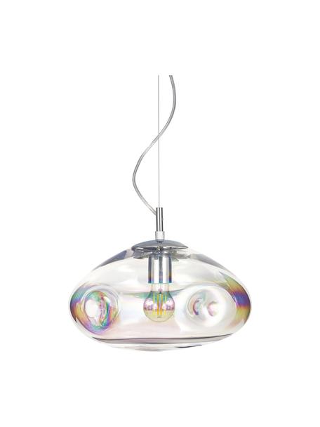 Hanglamp Amora van iriserend glas, Lampenkap: glas, Frame: geborsteld metaal, Iriserend, chroomkleurig, Ø 35 x H 20 cm