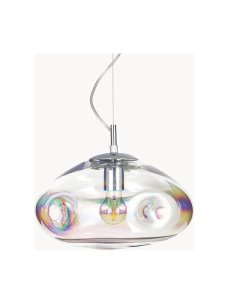 Lámpara de techo de vidrio iridiscente Amora, Pantalla: vidrio, Anclaje: metal cepillado, Cable: plástico, Iridiscente, cromo, Ø 35 x Al 20 cm