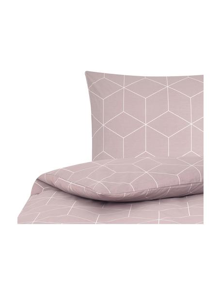Bavlnená posteľná bielizeň s grafickým vzorom Lynn, Staroružová, krémovobiela, 135 x 200 cm + 1 vankúš 80 x 80 cm