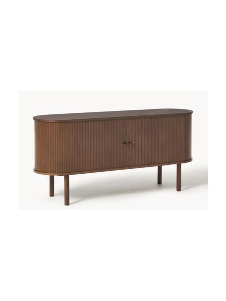 Credenza con frontale millerighe Calary, Gambe: legno di quercia massicci, Legno di quercia laccato marrone scuro, Larg. 160 x Alt. 75 cm