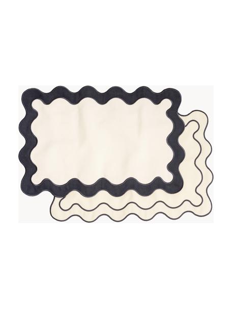 Placemats Wave, set van 4, 65% polyester, 35% katoen, Donkerblauw, crèmewit, B 35 x L 50 cm