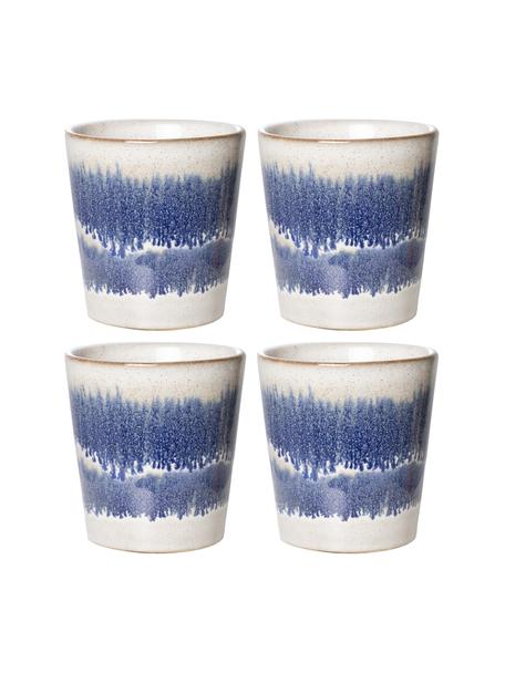 Set 4 tazze retrò fatte a mano 70's, Gres, Blu, bianco, Ø 8 x Alt. 8 cm, 180 ml