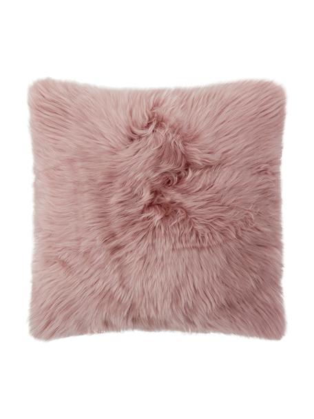 Federa arredo liscia in pelle di pecora rosa Oslo, Retro: lino, Fronte: rosa Retro: grigio chiaro, Larg. 40 x Lung. 40 cm