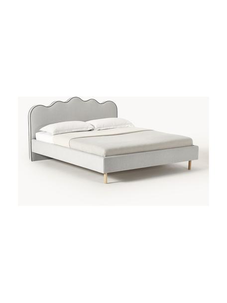 Čalouněná postel s vlnitým čelem Romy, Světle šedá, dubové dřevo, Š 160 cm, D 200 cm