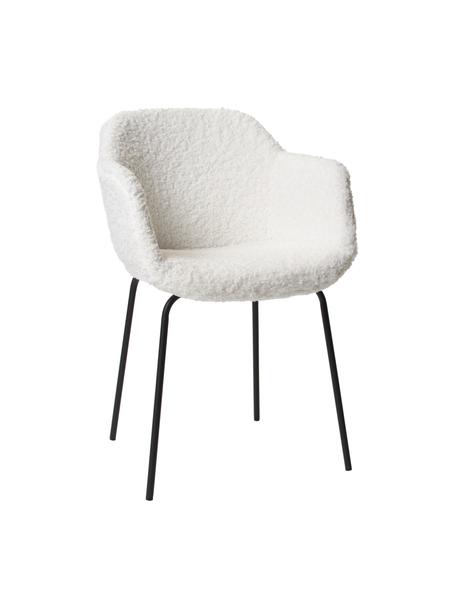 Plyšová židle s područkami s úzkým skořepinovým sedákem Fiji, Krémově bílá, černá, Š 58 cm, V 81 cm