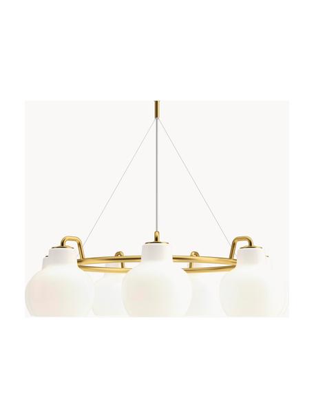 Lampada a sospensione grande in vetro soffato VL Ring Crown, Paralume: vetro opalino soffiato a , Struttura: ottone, Ottone, bianco, Ø 89 x Alt. 23 cm