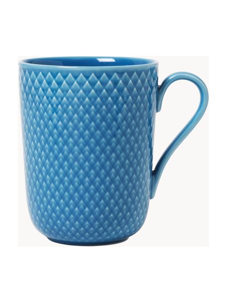 Tazas de porcelana con relieves Rhombe, 4 uds., Porcelana, Azul, Ø 9 x Al 11 cm, 330 ml