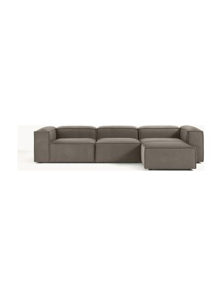 Modulares Sofa Lennon (4-Sitzer) aus Bouclé mit Hocker (links/rechts), Bezug: Bouclé (100 % Polyester) , Gestell: Massives Kiefernholz, Spe, Füße: Kunststoff Dieses Produkt, Bouclé Greige, B 329 x T 207 cm