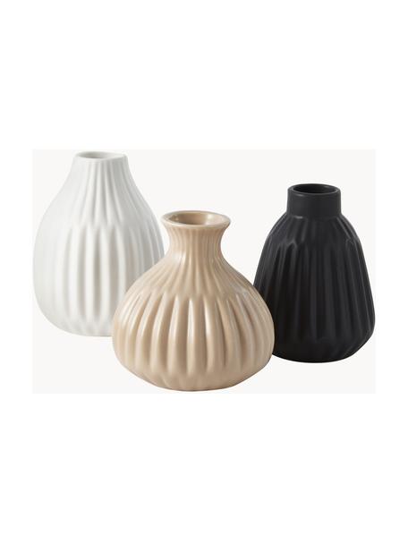 Vasen Palo aus Porzellan, 3er-Set, Porzellan, Schwarz, Beige, Weiss, Set mit verschiedenen Grössen