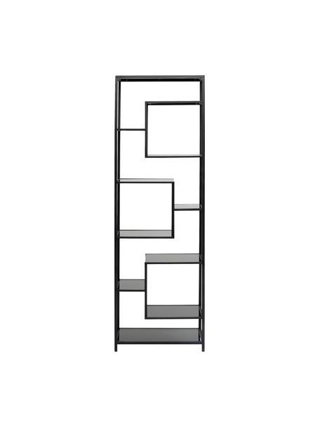 Libreria in metallo Loft, Ripiani: vetro temperato, Nero, Larg. 60 x Alt. 195 cm