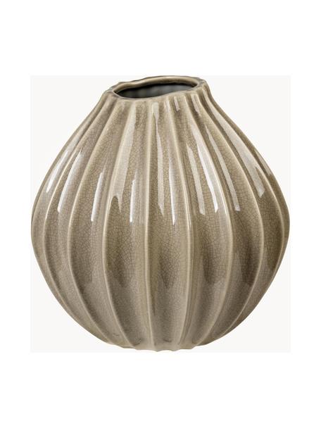 Handgefertigte Vase Reaktiv aus Keramik, H 25 cm, Keramik, glasiert, Greige, Ø 25 x H 25 cm