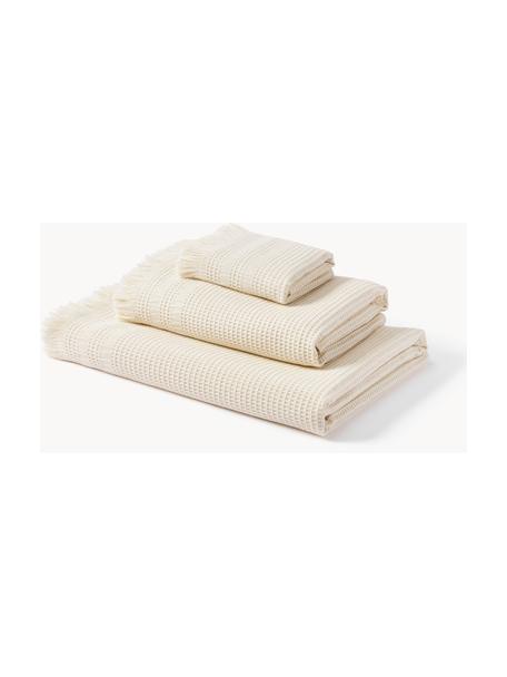 Set di 3 asciugamani con motivo a nido d'ape Yara, Beige chiaro, Set da 3 (asciugamano ospite, asciugamano e telo bagno)