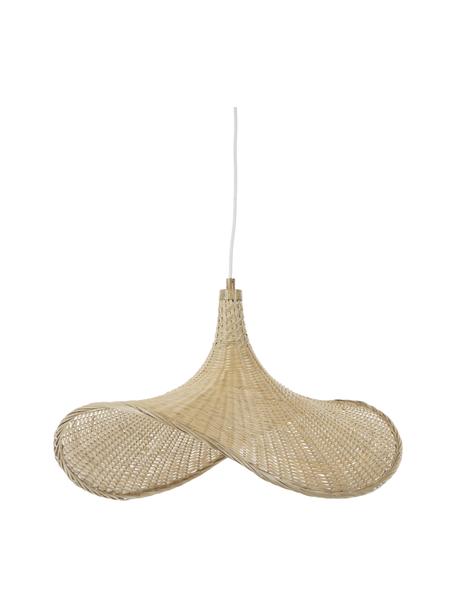 Ovale hanglamp Becky van bamboehout, Lampenkap: bamboe, Baldakijn: metaal, Beige, B 53 x H 28 cm