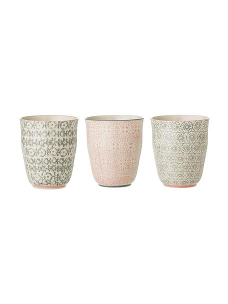 Komplet kubków Cécile, 3 elem., Kamionka, Beżowy, szary, blady różowy, Ø 9 x W 10 cm, 250 ml
