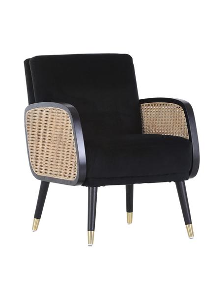 Sillón con tejido vienés Hakoon, Tapizado: 100% poliéster, Reposabrazos: madera, ratán, Patas: madera, Tejido negro, beige, An 64 x F 75 cm