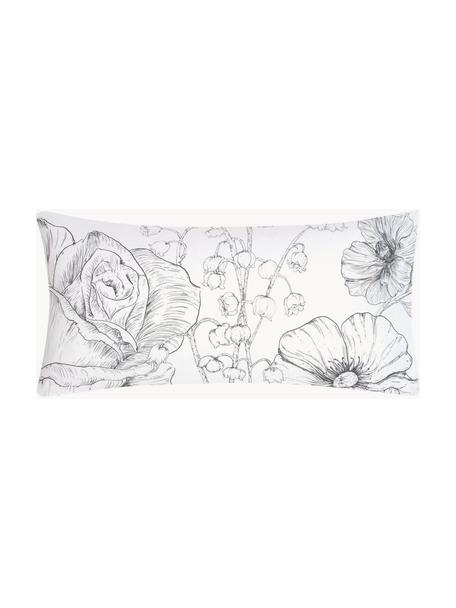 Baumwollperkal-Kopfkissenbezüge Keno mit Blumenprint, 2 Stück, Webart: Perkal Fadendichte 180 TC, Weiß, Grau, B 40 x L 80 cm