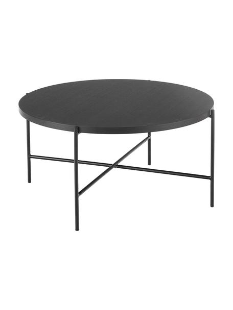 Konferenčný stolík s drevenou doskou Mica, Stolová doska: dubová dyha, lakovaná na čierno Nohy: matná čierna, Ø 82 x V 41 cm