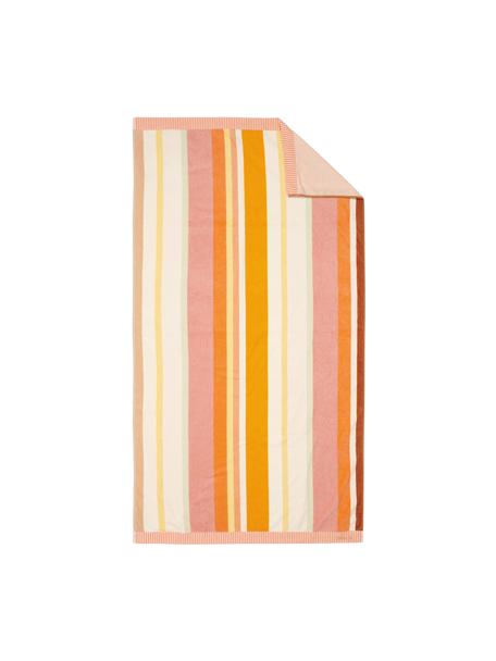 Ręcznik plażowy z bawełny organicznej Feija, 100% bawełna organiczna (welur), Blady różowy, pomarańczowy, biały, S 100 x D 180 cm