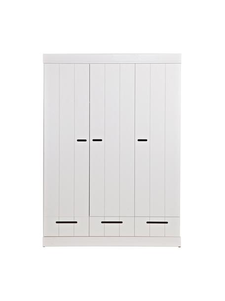 Kleiderschrank Connect in Weiß, 3-türig, Korpus: Kiefernholz, lackiert, Einlegeböden: Melamin, Weiß, 140 x 195 cm