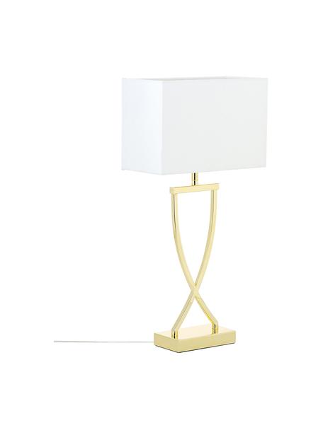 Grote tafellamp Vanessa, Lampvoet: metaal, Lampenkap: textiel, Wit, goudkleurig, B 27 x H 52 cm