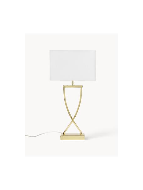 Lampada grande da tavolo Vanessa, Paralume: tessuto, Dorato, bianco, Larg. 27 x Alt. 52 cm