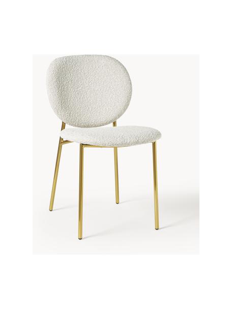 Bouclé gestoffeerde stoelen Ulrica, 2 stuks, Bekleding: bouclé (100 % polyester) , Poten: gecoat metaal, Bouclé gebroken wit, goudkleurig, B 47 x D 61 cm