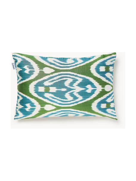 Housse de coussin 40x60 en soie avec motif abstrait Silky, Vert, bleu foncé, blanc cassé, larg. 40 x long. 60 cm