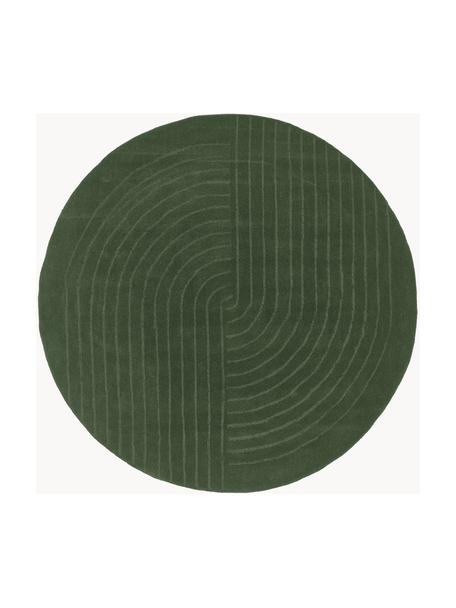 Alfombra artesanal de lana Mason, Parte superior: 100% lana, Reverso: 100% algodón Las alfombra, Verde oscuro, Ø 200 cm (Tamaño L)