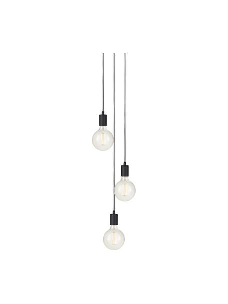 Petite suspension industrielle 3 lampes ampoule nue Sky, Noir, Ø 25 cm