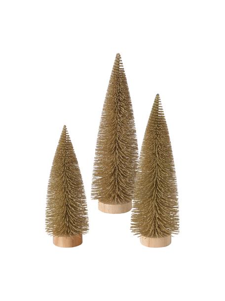 Tarvo decoratieve kerstboomset, 3-delig, MDF, polyester-vilt, Goudkleurig, lichtbruin, Set met verschillende formaten