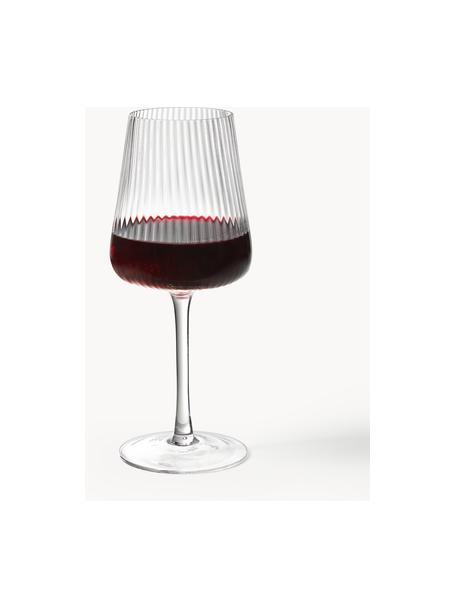 Bicchieri vino rosso fatto a mano con struttura scanalata Cami 4 pz, Vetro soffiato, Trasparente, Ø 9 x Alt. 24 cm, 510 ml