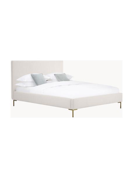 Cama tapizada Peace, Tapizado: poliéster (texturizado) R, Estructura: madera de pino maciza con, Patas: metal con pintura en polv, Tejido greige, An 160 x L 200 cm