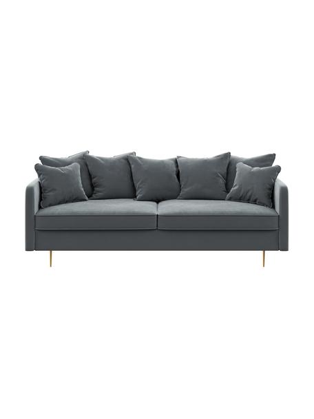Divano 3 posti in velluto grigio acciaio Esme, Rivestimento: 100% velluto di poliester, Struttura: legno duro, legno tenero,, Piedini: metallo rivestito, Velluto grigio acciaio, ottonato, Larg. 214 x Prof. 96 cm