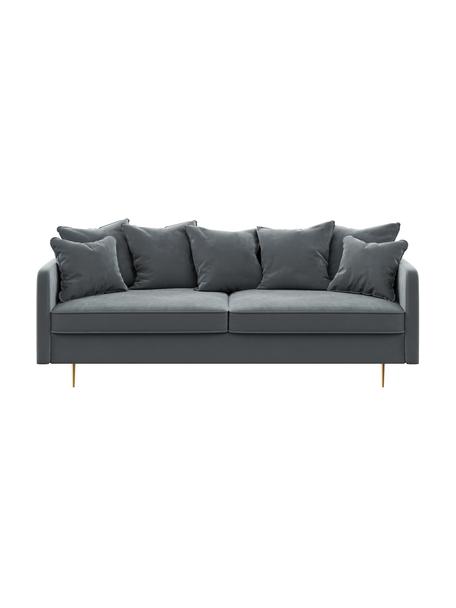Sofa z aksamitu Esme (3-osobowa), Tapicerka: 100% aksamit poliestrowy , Nogi: metal powlekany, Stalowoszary aksamit, S 214 x G 96 cm