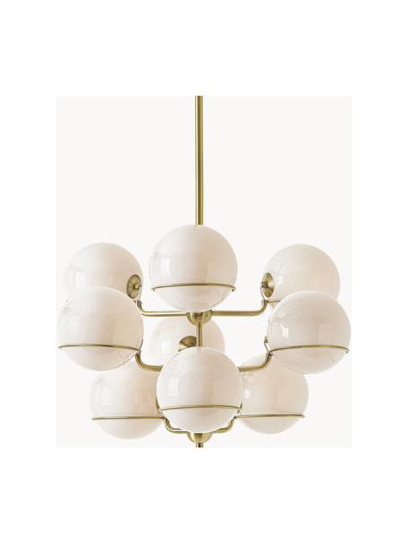 Lampada a sospensione grande con sfere in vetro Carey, Paralume: vetro, Bianco crema, dorato, Ø 61 x Alt. 95 cm