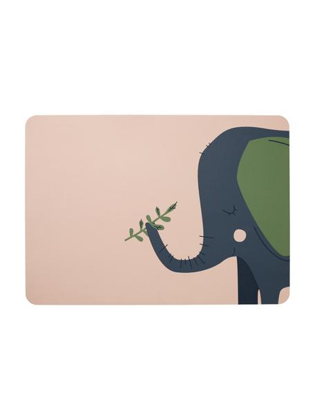 Placemat Leo Emma Elefant, 2 stuks, PVC met leren look, Lichtroze, blauw, groen, B 33 x L 46 cm