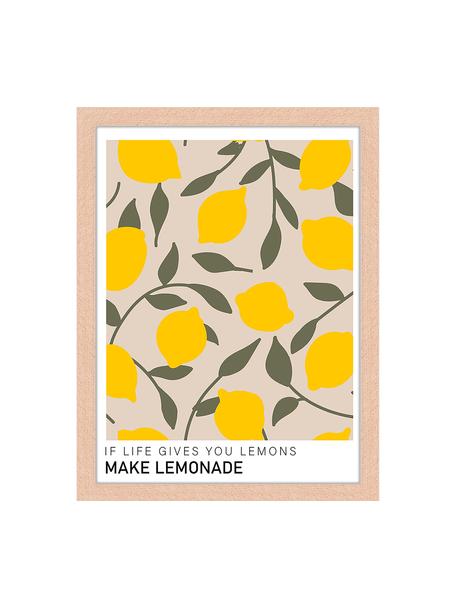 Oprawiony druk cyfrowy Make Lemonade, Jasne drewno naturalne, słoneczny żółty, oliwkowy zielony, S 33 x W 43 cm