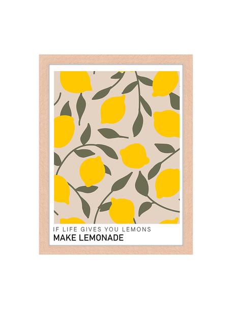 Stampa digitale incorniciata Make Lemonade, Cornice: legno di faggio, certific, Immagine: stampa digitale su carta , Legno chiaro, giallo sole, verde oliva, Larg. 33 x Alt. 43 cm