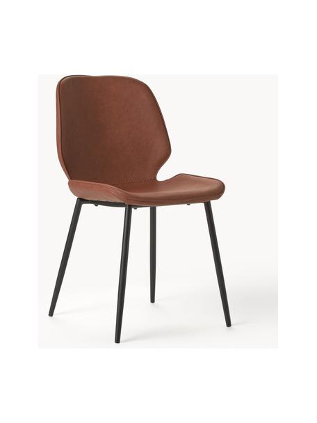 Imitatieleren gestoffeerde stoelen Louis, 2 stuks, Bekleding: kunstleer (65% polyethyle, Poten: gepoedercoat metaal, Kunstleer cognackleurig, B 44 x D 58 cm