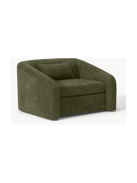Fotel rozkładany bouclé Eliot, Tapicerka: Teddy - bouclé (100% poli, Nogi: tworzywo sztuczne, Ciemnozielony Teddy-Bouclé, S 100 x W 94 cm