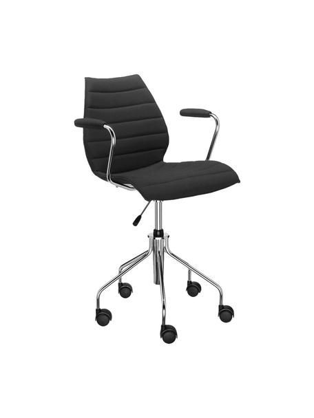Krzesło biurowe z podłokietnikami Maui Soft, Tapicerka: 100% poliester, Czarna tkanina, S 58 x G 52 cm