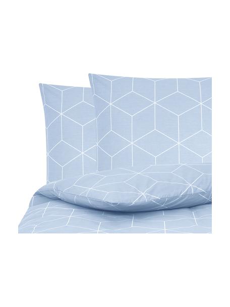 Bavlněné povlečení s grafickým vzorem Lynn, Světle modrá, krémově bílá, 240 x 220 cm + 2 polštáře 80 x 80 cm