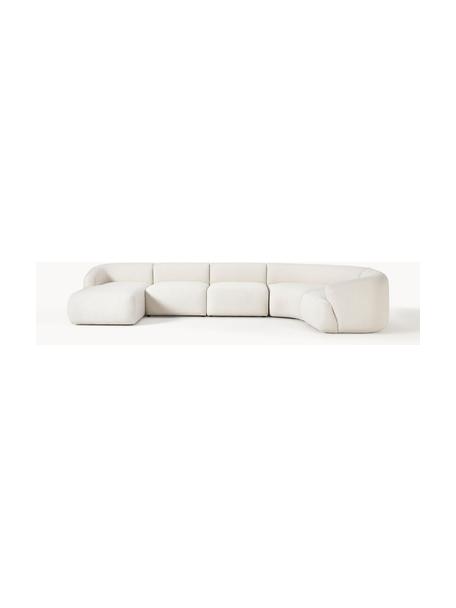 Salon lounge modulable Sofia, Tissu blanc crème, larg. 404 x prof. 231 cm, méridienne à droite