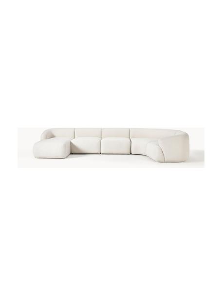 Set divano componibile Sofia, Rivestimento: 100% poliestere Il rivest, Struttura: legno di abete rosso, cer, Piedini: plastica Il materiale uti, Tessuto bianco crema, Larg. 404 x Prof. 231 cm, chaise longue a destra
