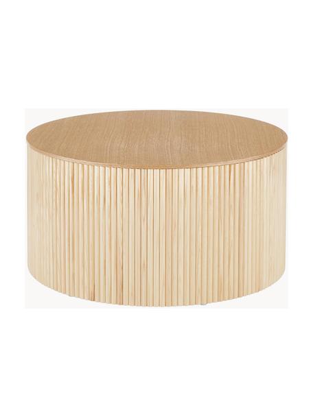 Tavolino da salotto rotondo con contenitore Nele, Pannello di fibra a media densità (MDF) con finitura in legno di frassino, Legno, Ø 70 cm