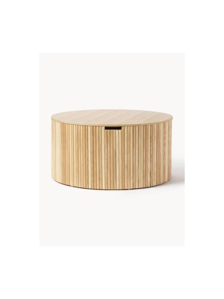 Kulatý konferenční stolek s úložným prostorem Nele, MDF deska (dřevovláknitá deska střední hustoty) s jasanovou dýhou, Dřevo, Ø 70 cm