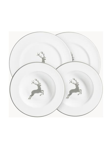 Handgefertigtes Geschirr-Set Grauer Hirsch, 2 Personen (4er-Set), Keramik, Weiß, Grau, 2 Personen (4er-Set)