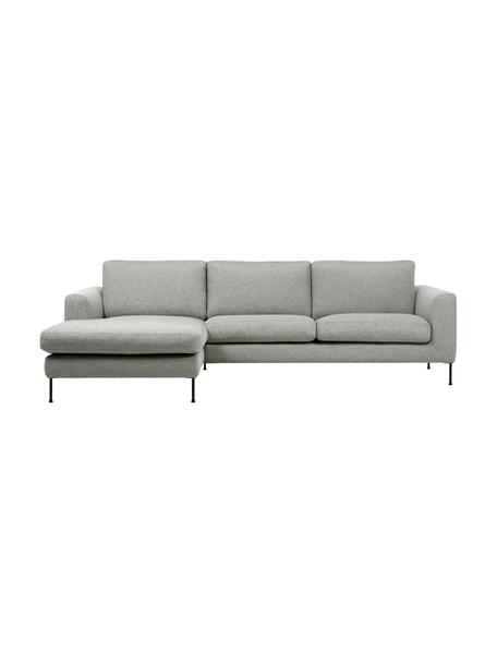 Sofa narożna z metalowymi nogami Cucita (3-osobowa), Tapicerka: tkanina (100% poliester) , Nogi: metal lakierowany, Jasny szary, S 262 x G 163 cm